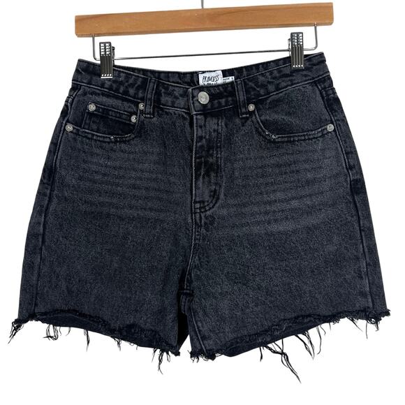 Princess Polly Shorts Womens 4 Washed Black Jean High Rise Distressed Button Fly - Picture 1 of 5